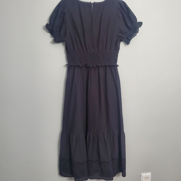 American Eagle Eyelet Tiered Smocked Lined Midi Dress Black Cottagecore NWOT M - Picture 8 of 16
